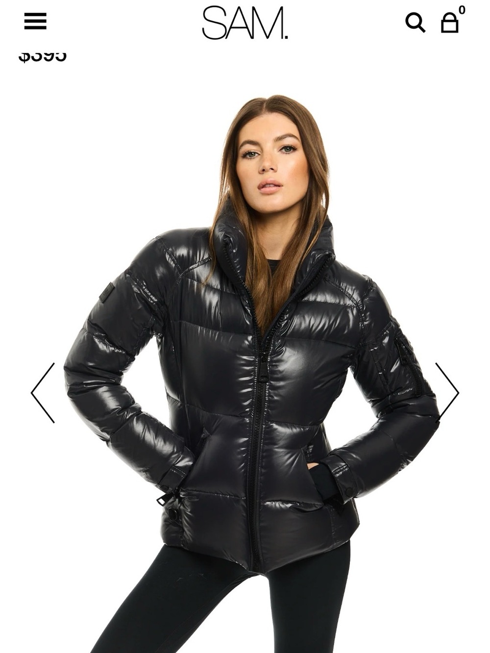 SAM. Glossy Black Quilted Puffer Jacket with High Collar Freestyle.